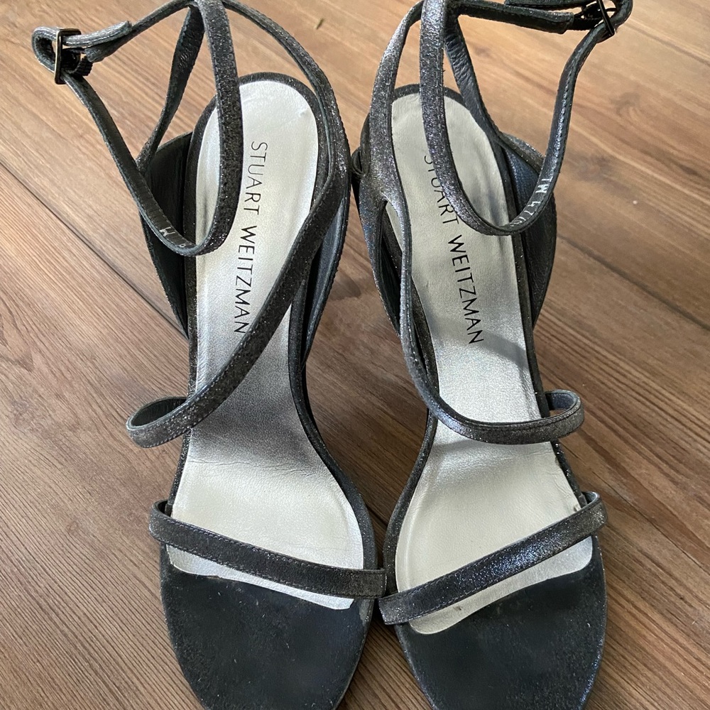 Stuart Weitzman Pewter Strappy Heels